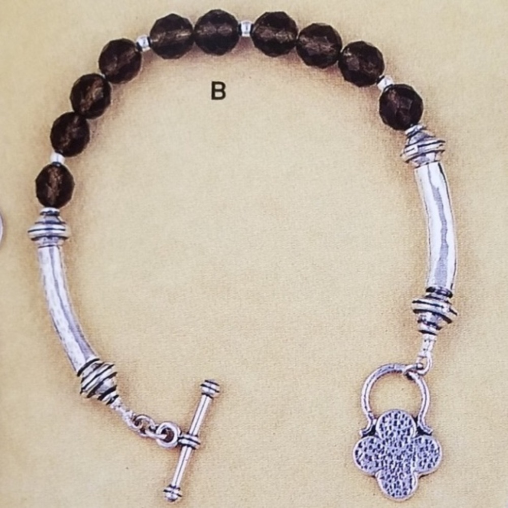 Rare Silpada Sterling Silver Smokey Topaz Glass Good Luck Charm Bracelet B0689